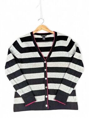 Lauren Hansen 100% Cashmere Striped V-Neck Cardigan L